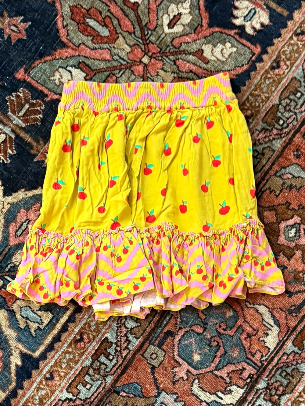 Stella McCartney Kids Yellow Cherry Ruffle Skirt with Pink Waistband